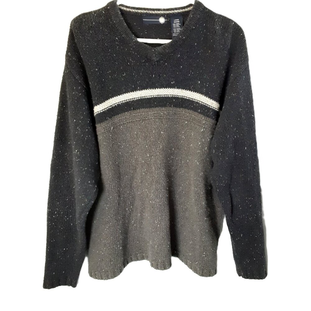 Unbranded Mens Large Sweater Pullover VNeck RAMIE Acrylic WOOL Nylon Color Block